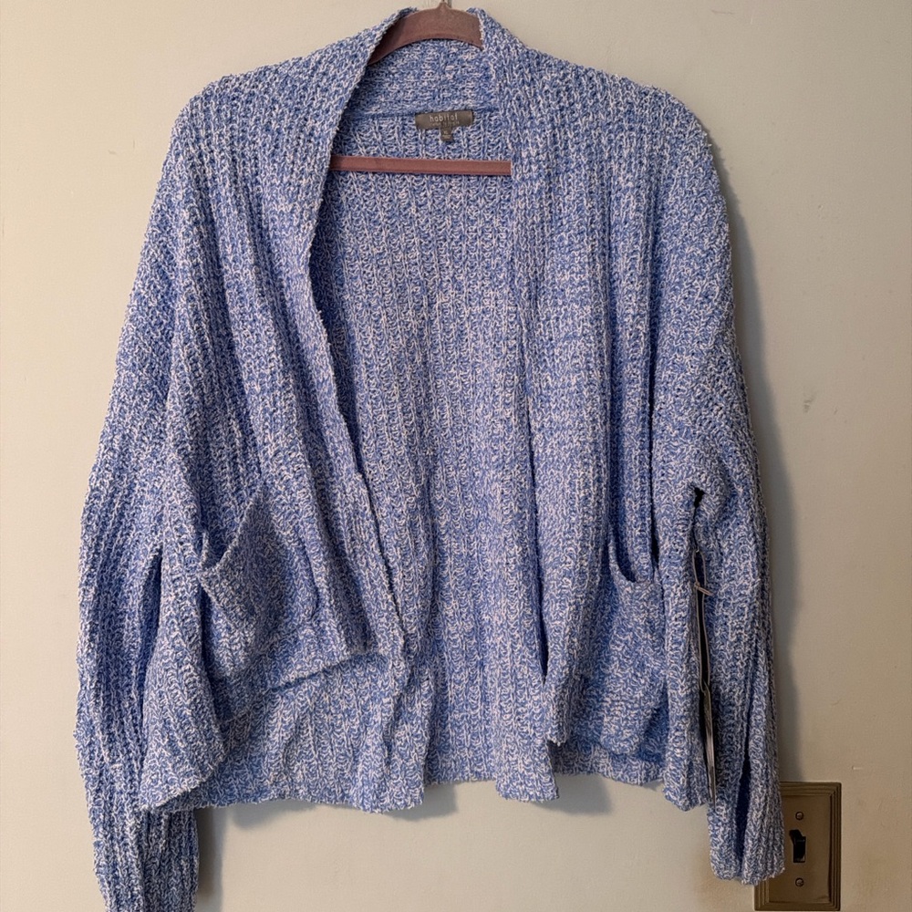 Habitat Cotton Bouclé Cardigan Sweater Cornflower Blue XL NWT